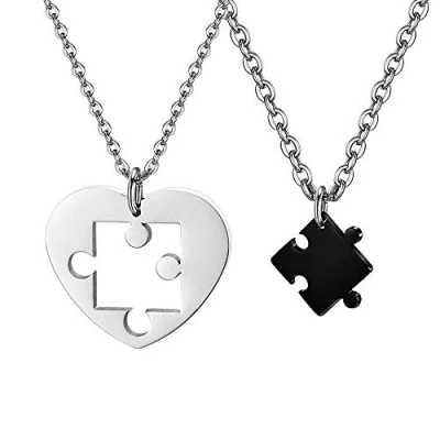 Afbeelding van Fu You Roestvrij stalen hanger ketting voor koppels vrouwen mannen, paar kettingen zijn en haar bijpassende puzzel hart set, moeder dochter ketting, beste vriend vriendschap 2 zilver