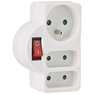 Afbeelding van Electraline 531193 stekkeradapter, drievoudig, met schakelaar, 3 stopcontacten (1 x 16 A, 2 6 A), wit