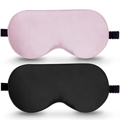 Afbeelding van zijden slaapmasker, 2 pak 100% echt natuurlijk, puur oogmasker met verstelbare riem, om te slapen, bijenstokken slaapmasker voor de ogen, blokkeert licht Vermindert gezwollen ogen
