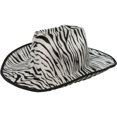 Afbeelding van Partychimp Carnaval verkleed Cowboy hoed Zebra zwart/wit volwassenen
