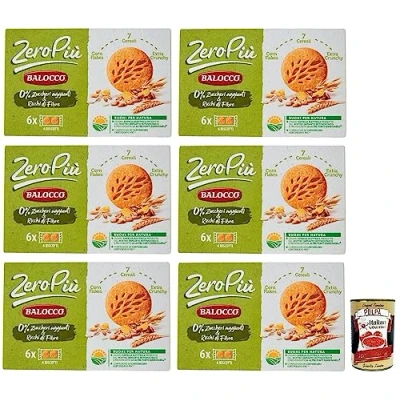 Afbeelding van 6 x Balocco Zero Più Biscotti zonder toegevoegde suikers, koekjes met cornflakes, 7 granen en extra crunchy, verpakking van 230 g + Italian Gourmet Polpa di Pomodoro 400 blik