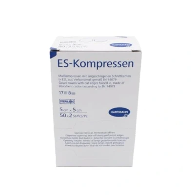 Afbeelding van Hartmann ES 4019000 Mullkompressen steriel 5 x cm, 17 dradig, 8 voudig, art. (1 verpakking = 50 2 stuks)