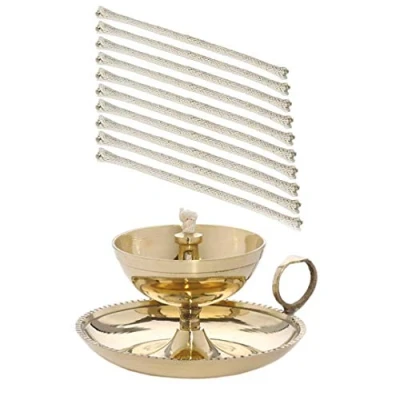 Afbeelding van NKlaus Ghee lamp olielamp met 10 reserve lonten handgemaakt messing huis tuin goud groot 40600