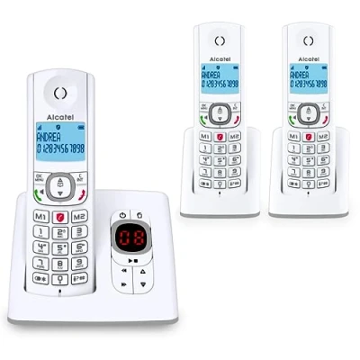 Afbeelding van Alcatel F530 Voice Trio draadloze DECT telefoon in moderne kleuren, geïntegreerd antwoordapparaat, handsfree, display met achtergrondverlichting, beltonen VIP, 10 oproepmelodieën, wit/grijs