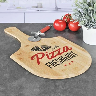 Afbeelding van Spetebo Bamboe pizzabord houten pizza snijplank plank pizzaschuiver