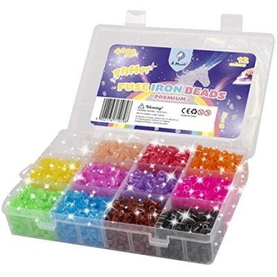 Afbeelding van La Manuli Strijkkralen Midi (5mm) 4000 stuks Glitterende kleuren, Gesorteerd + Organizer, Compatibel met Pyssla Srijkkralen