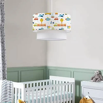 Afbeelding van Design hanglamp Lurgan E27 wit met voertuigen motief