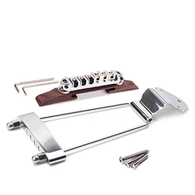 Afbeelding van Alnicov Set van 6 String Archtop Jazz Gitaar Palissander Brug Hoogte Verstelbaar &amp; Staartstuk Trapeze voor Onderdelen, Chrome