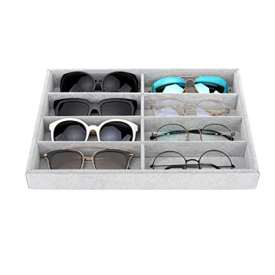 Afbeelding van Emibele Bril Organizer Sieraden Tray, 8 Grids Fluwelen Lade Horloge Opslag Stapelbare Showcase Display Met Afneembare Inner Dividers Grijs