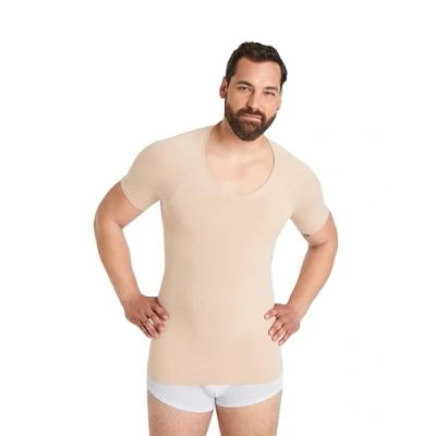 Afbeelding van FINN Naadloos compressie onderhemd voor heren, zonder naden, figuurvormende shapewear met korte mouwen, sterke bodyshaper mannen, huidskleur, 3XL