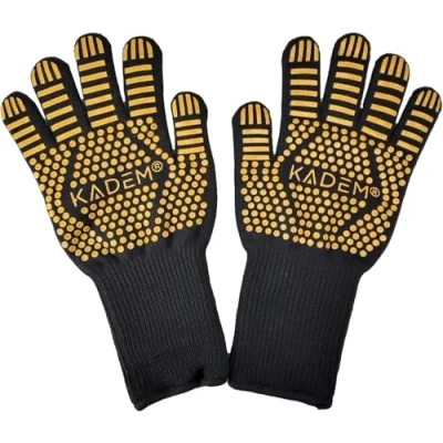 Afbeelding van Uniseks barbecuehandschoenen, hittebestendig tot 800 C, vuurvast, antislip, klassiek zwart goud S/M