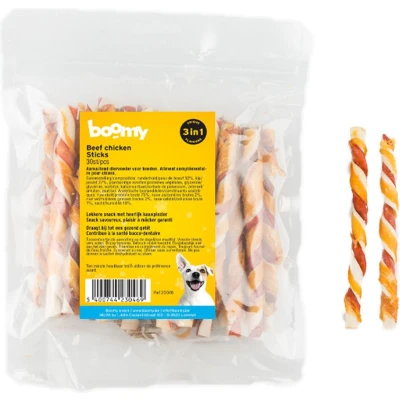 Afbeelding van Boomy Hondensnacks Rawhide sticks met kip 13cm 30st