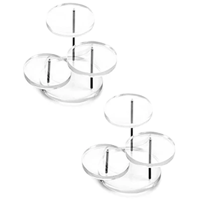 Afbeelding van QWORK® 3 laags mini acryl displaystandaard, ronde transparante displayverhoger voor ringen, oorbellen, armbanden, minifiguren (2 stuks)