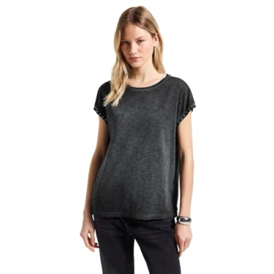 Afbeelding van Street One Washed LOOK Nieten Tshirt print, Dames, Maat: 42, Grau