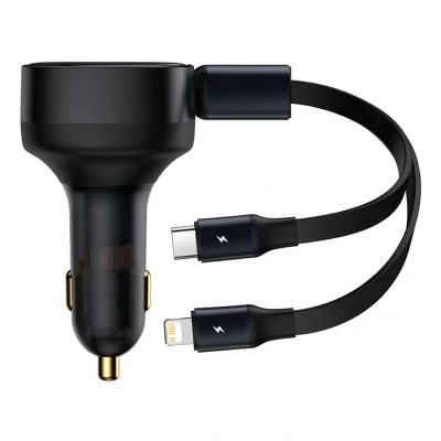Afbeelding van Baseus 30W Fast Charge Autolader met Uitrekbare Lightning/USB C Kabel