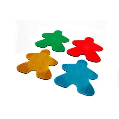 Afbeelding van Bekers onderzetters Meeples blauw, geel, groen, rood 4 stuks