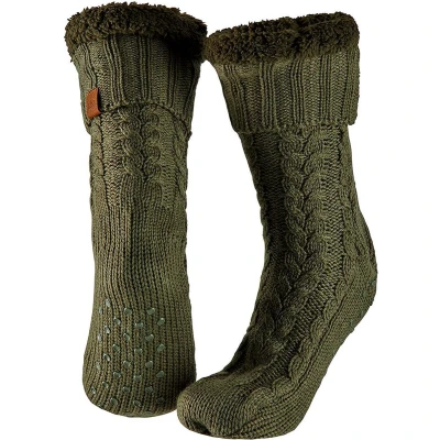 Afbeelding van Apollo Huissokken heren met vacht anti slip Groen One size Fluffy sokken Slofsokken Huisokken Warme