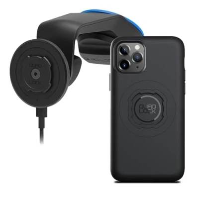 Afbeelding van Quad Lock Voorruit/Dashboard Telefoonhouder voor Auto met MAG Draadloze Oplaadkop V2 en Telefoonhoesje iPhone 11 Pro