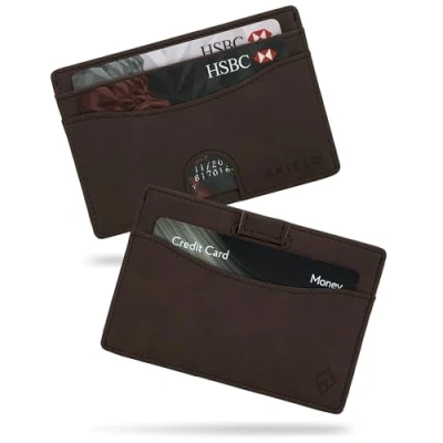 Afbeelding van AKIELO Minimalistische RFID Blokkerende Kaarthouder en Geschenkdoos Heren Creditcard Portemonnee Compacte Dunne (ECHO Donkere Mokka Editie)
