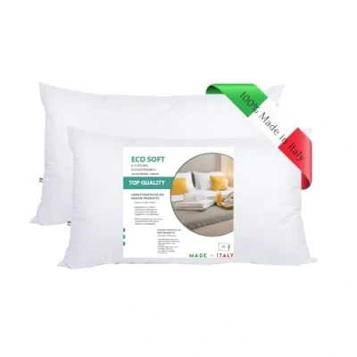 Afbeelding van GM Eco Soft bedkussen, 40 x 70 cm, 2 stuks, overtrek van synthetische vezels, hypoallergeen, wasbaar, hypoallergeen en ademend, gemaakt in Italië