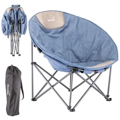Afbeelding van Skandika Kupari Moonchair Campingstoel Vouwstoel Opvouwbare campingstoel, 150 kg gebruikersgewicht, zacht gevoerd, draagtas, comfortabele zithoogte 40 cm Buiten, tuin, balkon Maanstoel 83 x 51 81 (BxDxH) blauw