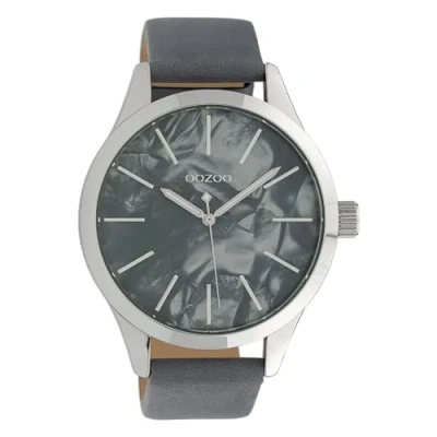 Afbeelding van OOZOO C10074 Horloge Timepieces Collection staal/leder zilverkleurig bluegrey 45 mm