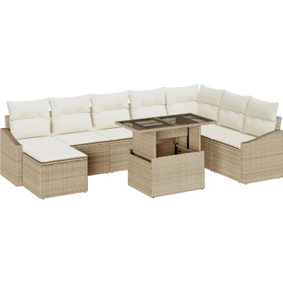 Afbeelding van vidaXL Tuin Sofa Set van 9 Beige, Bruin Rattan, Polyester