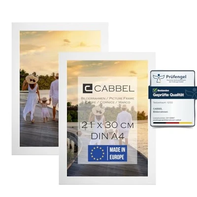 Afbeelding van CABBEL Set van 2 fotolijsten DIN A4 21x30 cm MDF houten lijst in wit met onbreekbaar plexiglas/modern