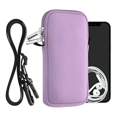 Afbeelding van kwmobile Tasje voor smartphones L 6,5&quot; Hoesje van neopreen in lavendel Phone case met nekkoord