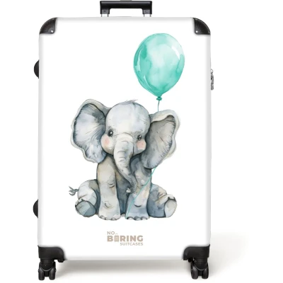 Afbeelding van NoBoringSuitcases.com® Koffer groot Reiskoffer lichtgewicht Olifant met blauwe ballon Rolkoffer 4 wielen Grote trolley XL 98 liter bagage