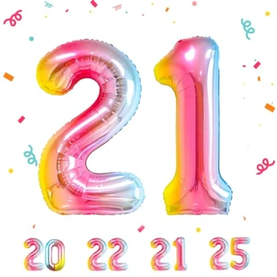 Afbeelding van Rainbow verjaardagsballonnen 21 jaar 105 cm verjaardagsdecoratie voor mannen en vrouwen van opblaasbare cijferballon in beige folie
