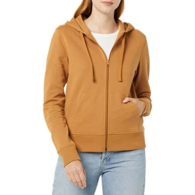 Afbeelding van Amazon Essentials Women&#039;s Fleecetrui van Franse badstof met volledige ritssluiting (verkrijgbaar in grote maten), Donker camel, S