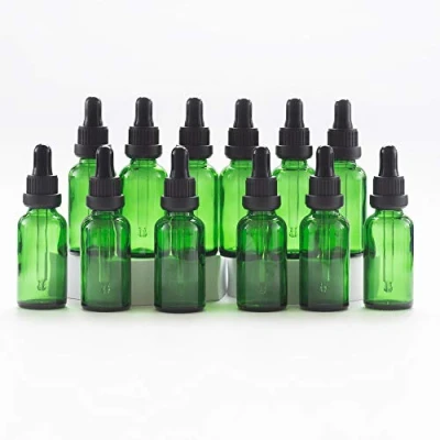 Afbeelding van Yizhao Groen Glazen Druppelflesje 30ml, met Pipet Druppelaar, voor Essentiële olie, Aromatherapie, Cosmetica, Laboratorium, Apotheek, Reizen, Massage 12 Stuks