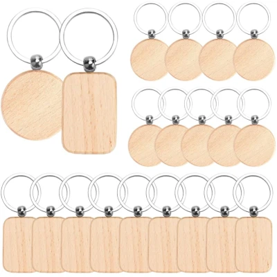 Afbeelding van Gepersonaliseerde houten sleutelhangers doe het zelf 20 stuks wit hout leeg