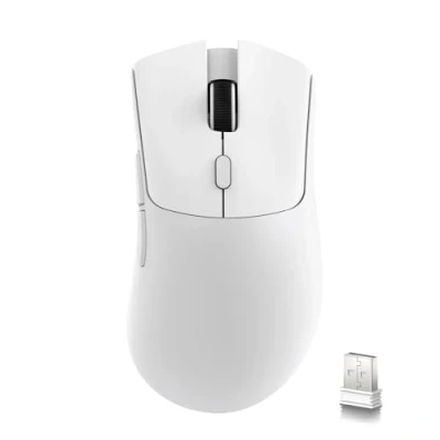 Afbeelding van MAMBASNAKE R1 59g Tri mode lichtgewicht draadloze gamingmuis, 2,4 GHz/Bluetooth/bekabelde connectiviteit, 5 programmeerbare knoppen, 6 instelbare DPI tot 18000, PixArt PAW3311 optische sensor Wit