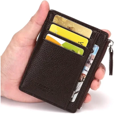 Afbeelding van PU Leren Portemonnee I Pasjeshouder Met Rits Creditcardhouder Mini Wallet Voor 7 Pasjes Incl. Geldvakje Zwart