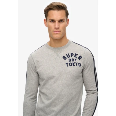 Afbeelding van Superdry Athletic Striped Longsleeve, Heren, Maat: Large, Vintage sweat light grey marl