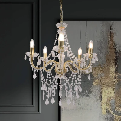 Afbeelding van Näve Cecilia kroonluchter, goud, ijzer/acryl, Ø 52 cm, 5 lamps.