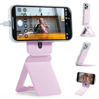 Afbeelding van MOFT Smartphone statief voor iPhone 16/15/14/13 serie, onzichtbare universele statiefhouder telefoon met 4 modi self vlogging, bladeren, macrofotografie, videogesprekken, fuchsia