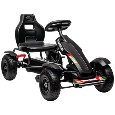 Afbeelding van HOMCOM GoKart, Trapvoertuig, Trapauto met Handremmen, Kinderwagen Verstelbare Stoel, Pedaal, Kettcar voor Kinderen van 5 12 Jaar, Buitenspeelgoed, Zwart