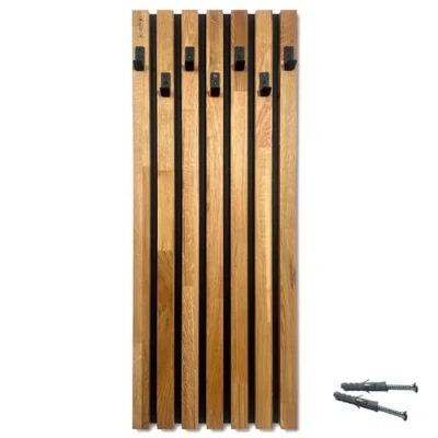 Afbeelding van Flexistyle Wandgarderobe, wandkapstok, met kledinghaken, eikenhouten latten, modulair, hoogte: 98 cm, zwart, hoofdmodule A, 40 cm
