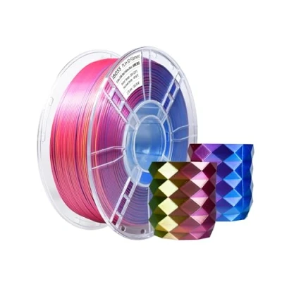 Afbeelding van iBOSS Driekleurig PLA+ filament van zijde, 1,75 mm, 3D printerfilament PLA Plus +/ 0,02 1 kg/spoel, hoogglanzend oppervlak, zijde rood, geel en blauw
