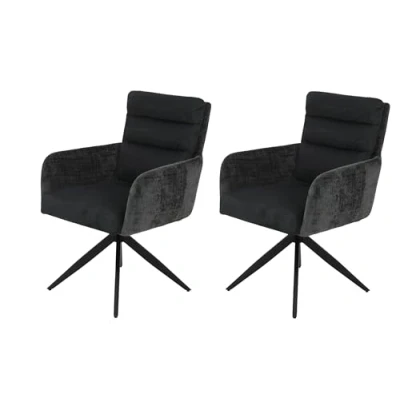 Afbeelding van Hela Tische, Set van 2 eetkamerstoelen armleuning Leandra, bekleding suède look antraciet, XL breedte, veermand, 180 draaibaar