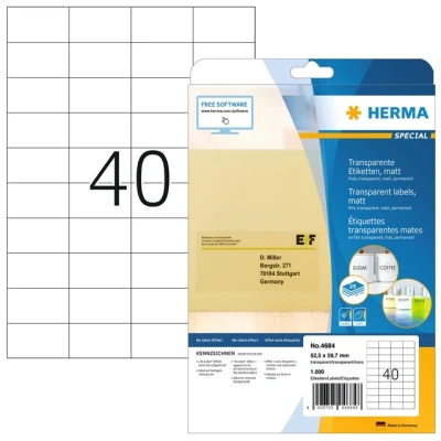 Afbeelding van Etiket HERMA 4684 52.5x29.7mm A4 folie transparant mat