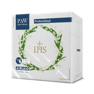 Afbeelding van PAW Airlaid Servetten (40 x 40 cm) I 50 Stuks Ideaal voor Bruiloft, Doop, Communie, Verjaardag Hoogwaardige Tafeldecoratie Achterzijde Patroon Stofachtig Omgekeerd Koninklijk Kant Goud Wit