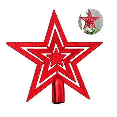 Afbeelding van dancepandas Tree Top Star Christmas Vijfpuntige ster Snowflake Topper Ornament voor Party Festival Indoor Decoration Gift (Red)