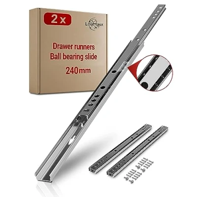 Afbeelding van LouMaxx Kogelladegeleiders, set van 2 (1 paar), schuifladengeleiders, 240 mm/17 mm, rail, rails voor laden, railsysteem, gedeeltelijk uittrekbaar, eenvoudig aan te brengen