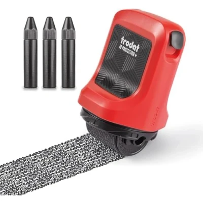 Afbeelding van Trodat ID Protector+ rollerbalpen voor gegevensbescherming geïntegreerde pakket en briefopener incl. navulset, afdrukbreedte 25 mm, uniek afdrukpatroon permanente dekking, sneldrogend