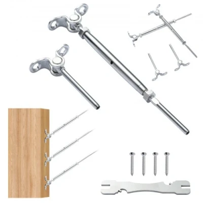 Afbeelding van VEVOR Kabelrails/hardware voor houten palen, verstelbare hoek, 1/8 inch, T316 roestvrij staal, marinekwaliteit, inch draadkabel, hoek 0 tot 180 graden, zilver (10 stuks)