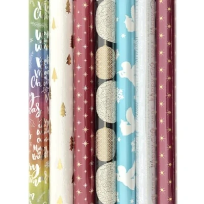 Afbeelding van Kerstmis cadeaupapier Assortiment kerstpapier inpakpapier 3 meter x 70 cm 7 rollen